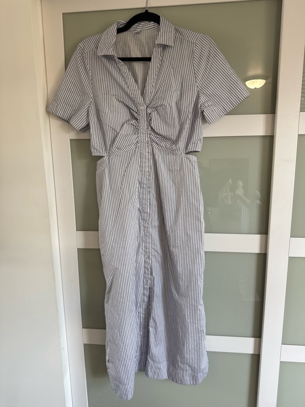 Old Navy Blue & White Striped Button-Front Midi Dress